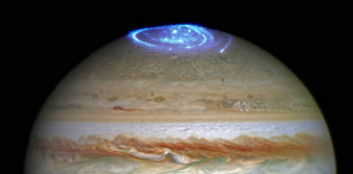 La sonda espacial Juno orbita Júpiter després de cinc anys de viatge Aurores impressionants en l'atmosfera de Júpiter. Fotografia presa pel telescopi espacial Hubble el 30 de juny de 2016 (NASA/ESA/Hubble)