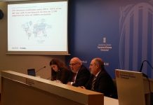 El conseller Jordi Baiget, el secretari d'Empresa i Competitivitat, Joan Aregio, i la directora d'Indústria Núria Betriu en la roda de premsa | Govern de Catalunya