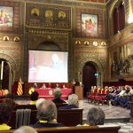 Moment de l’acte Llibertat Presos Polítics al Paranimf de l’UB
