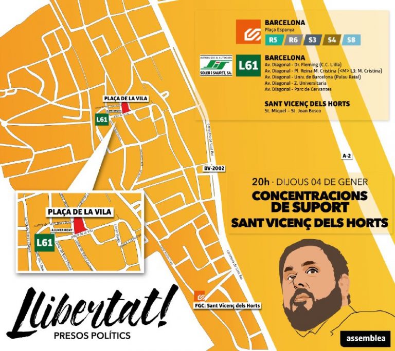 Convo 4 gen: Concentració de suport a Oriol Junqueras, Sant Vicenç dels Horts