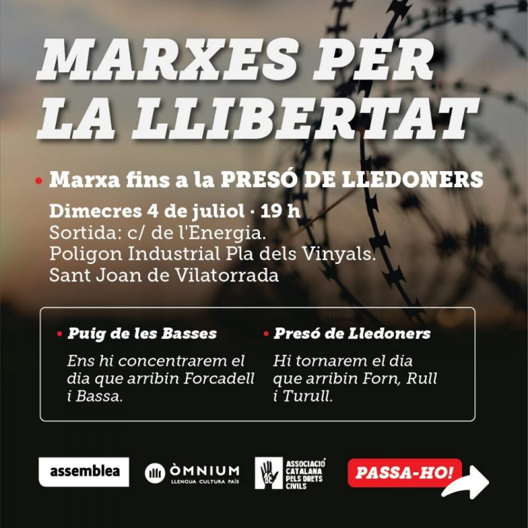 El 14 de juliol Barcelona tornarà a acollir una gran manifestació per la llibertat dels presos polítics