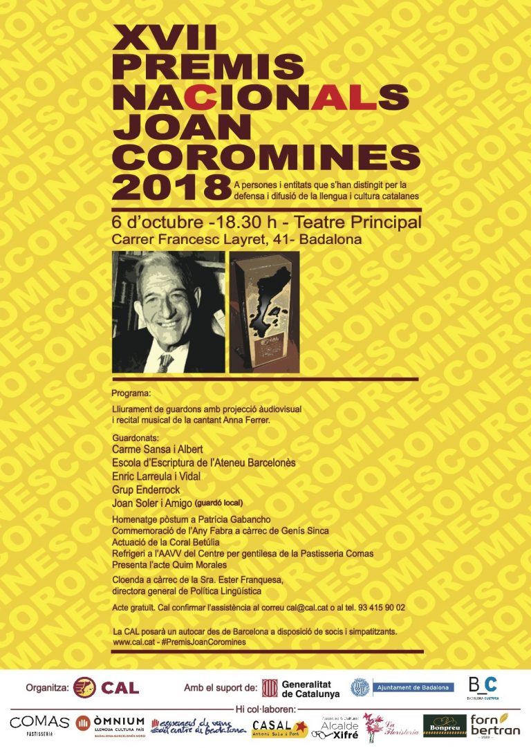 S’atorguen els premis nacionals Joan Coromines 2018