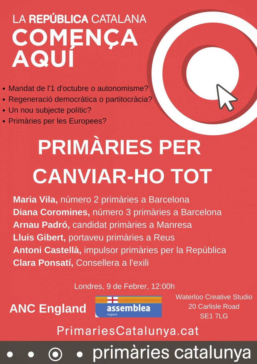 Cartell de l'Acte organitzat per l'ANC d'Anglaterra