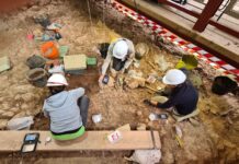 Treballs d’excavació en el nivell IIIb de la Cova de les Teixoneres de Moià on han aparegut les restes humanes neandertals