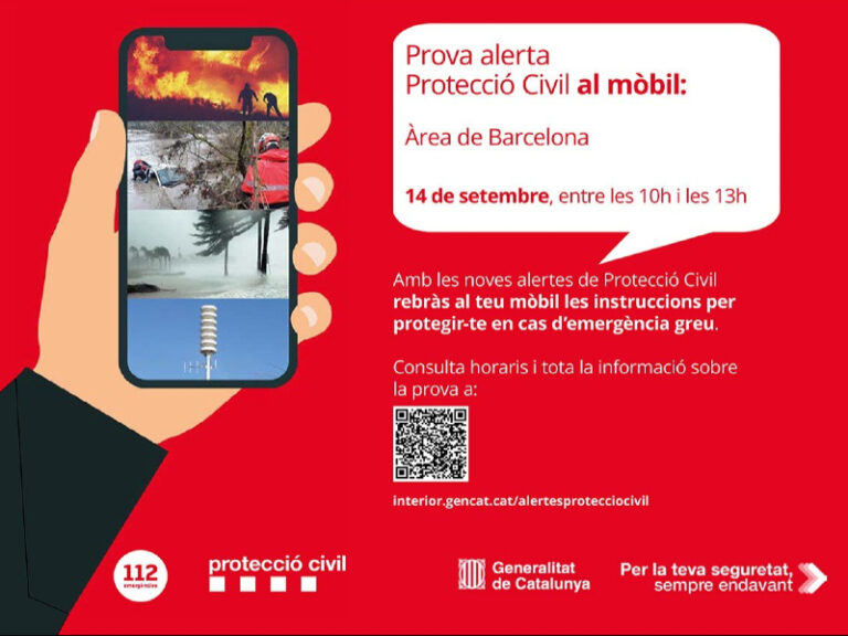 Protecció Civil farà una prova del sistema d’alertes als mòbils a l’àrea de Barcelona el pròxim dijous 14