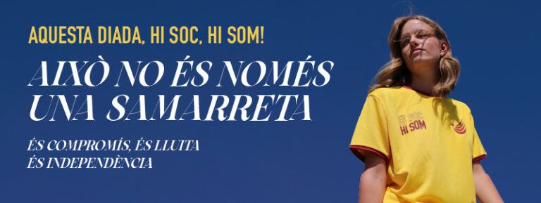 L’ANC presenta la samarreta i el lema de l’11S: «Hi soc. Hi som. Independència.»